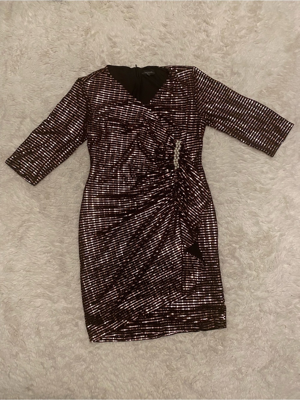 R&M Richards Burgundy Sequin Wrap-Front Dress